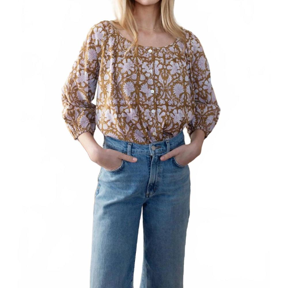 Floral Print Blouse - Brown and White